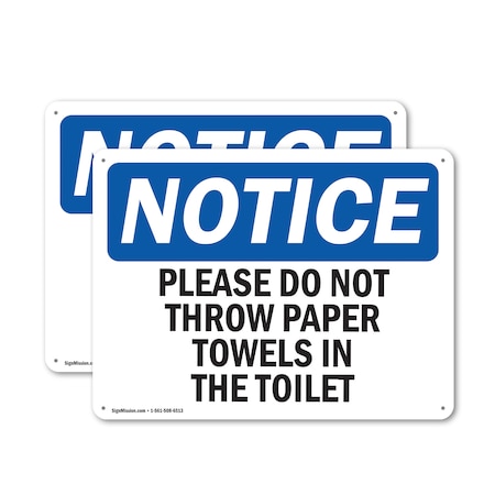 Signmission Please Do Not Throw Paper Towels In The Toilet, 10 in W x Rectangle, Plastic OS-2PACK-NS-P-710-L-17423